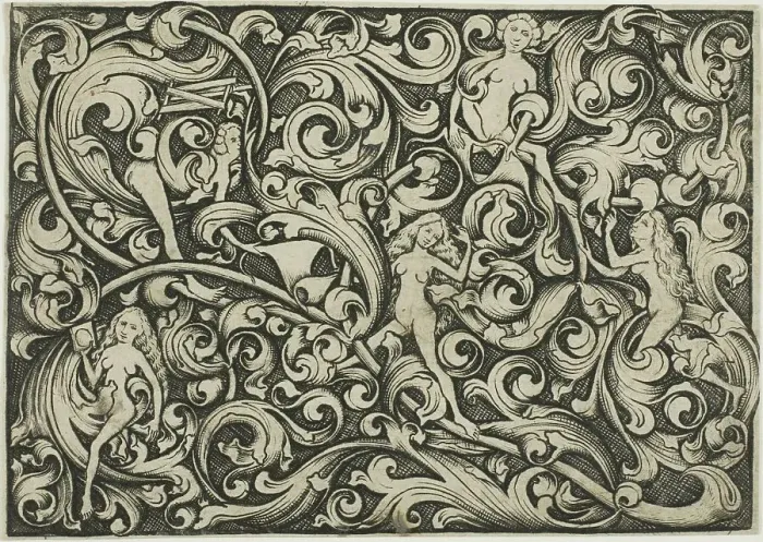 Framed Print : Ornament with Women Fighting, c. 1460. Creator: Master ES Framed Print : Ornament with Women Fighting, c. 1460. Creator: Master ES
