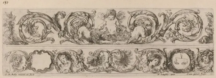 Framed Print : Two Ornamental Bands with Cupid and Heads of the Four Seasons, probably 1648 Framed Print : Two Ornamental Bands with Cupid and Heads of the Four Seasons, probably 1648
