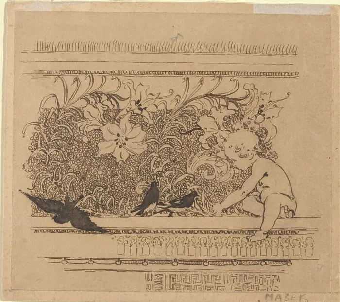 Framed Print : Ornamental Design with Birds and Lily, c.1900. Creator: Karel Vitezslav Masek Framed Print : Ornamental Design with Birds and Lily, c.1900. Creator: Karel Vitezslav Masek