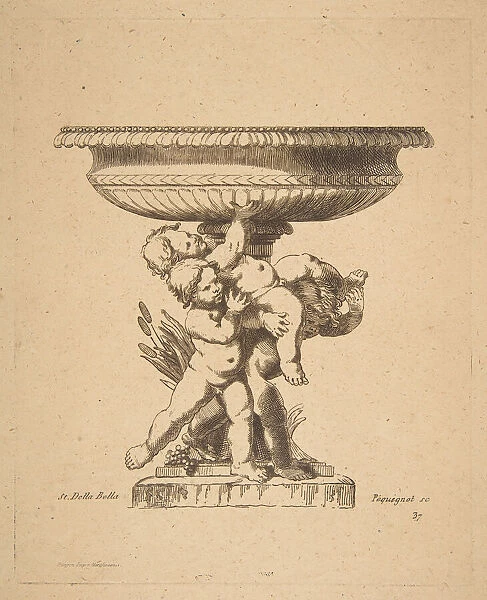 Ornamental design of three children holding up a fountain, 19th century