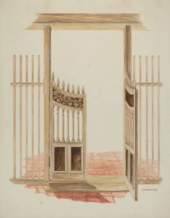 Framed Print : Ornamental Gate to Nave of Church, c. 1936. Creator: Randolph F Miller Framed Print : Ornamental Gate to Nave of Church, c. 1936. Creator: Randolph F Miller