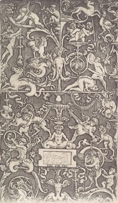 Framed Print : Ornamental Panel, ca. 1514-36. Creator: Agostino Veneziano Framed Print : Ornamental Panel, ca. 1514-36. Creator: Agostino Veneziano