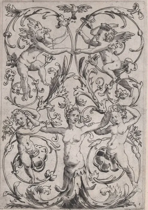 Framed Print : Ornamental Panel, ca. 1514-36. Creator: Agostino Veneziano Framed Print : Ornamental Panel, ca. 1514-36. Creator: Agostino Veneziano