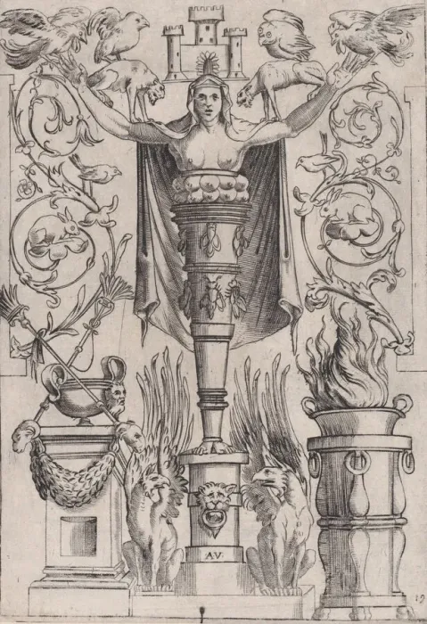 Framed Print : Ornamental Panel, ca. 1514-36. Creator: Agostino Veneziano Framed Print : Ornamental Panel, ca. 1514-36. Creator: Agostino Veneziano