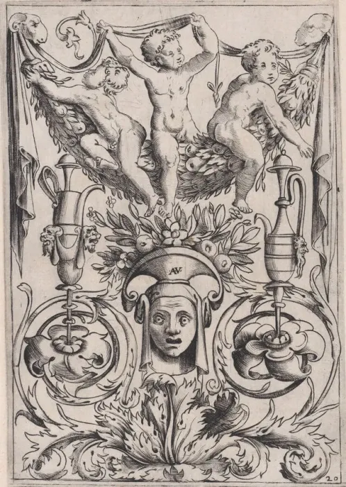 Framed Print : Ornamental Panel, ca. 1514-36. Creator: Agostino Veneziano Framed Print : Ornamental Panel, ca. 1514-36. Creator: Agostino Veneziano