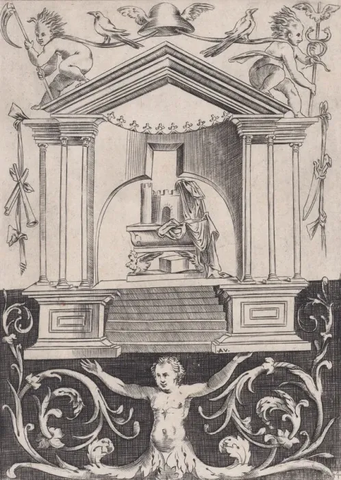 Framed Print : Ornamental Panel, ca. 1514-36. Creator: Agostino Veneziano Framed Print : Ornamental Panel, ca. 1514-36. Creator: Agostino Veneziano