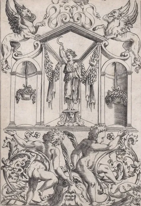 Framed Print : Ornamental Panel, ca. 1514-36. Creator: Agostino Veneziano Framed Print : Ornamental Panel, ca. 1514-36. Creator: Agostino Veneziano