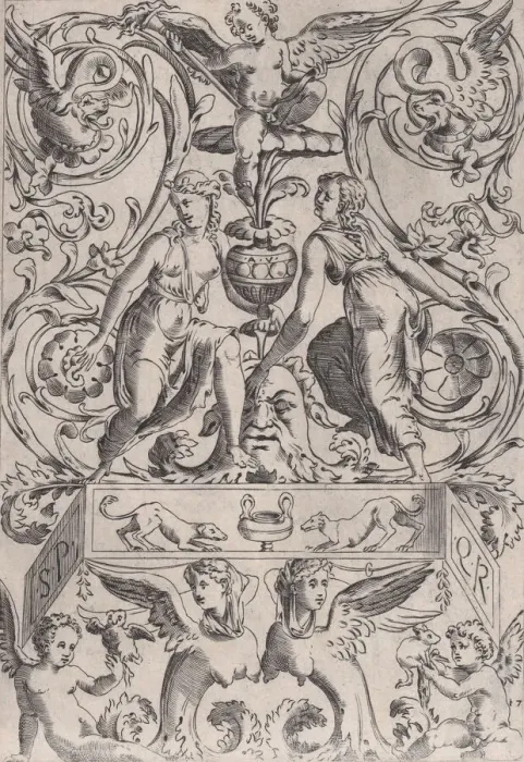 Framed Print : Ornamental Panel, ca. 1514-36. Creator: Agostino Veneziano Framed Print : Ornamental Panel, ca. 1514-36. Creator: Agostino Veneziano