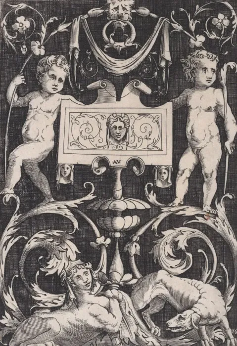 Framed Print : Ornamental Panel, ca. 1514-36. Creator: Agostino Veneziano Framed Print : Ornamental Panel, ca. 1514-36. Creator: Agostino Veneziano