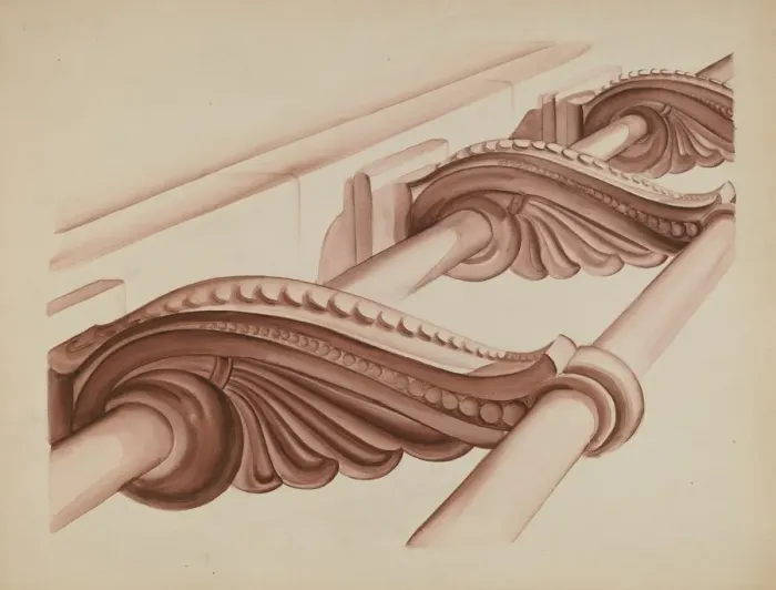 Framed Print : Ornamental Stair Rail, c. 1937. Creator: Natalie Simon Framed Print : Ornamental Stair Rail, c. 1937. Creator: Natalie Simon