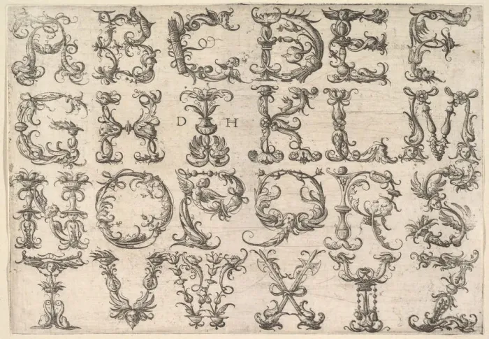 Framed Print : Ornamented Roman Majuscule Alphabet, ca. 1520. Creator: Daniel Hopfer Framed Print : Ornamented Roman Majuscule Alphabet, ca. 1520. Creator: Daniel Hopfer