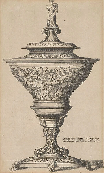Ornate goblet on feet of masks, 1645. 1645. Creator: Wenceslaus Hollar