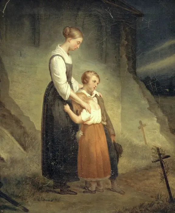 Framed Print : The orphans, 1823. Creator: Ary Scheffer Framed Print : The orphans, 1823. Creator: Ary Scheffer