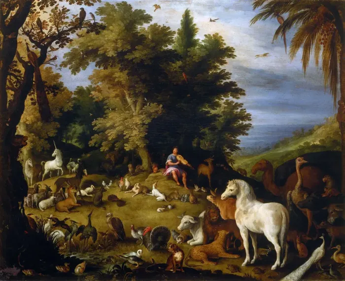 Framed Print : Orpheus among the animals, ca 1595. Creator: Vrancx, Sebastiaen (1574-1647) Framed Print : Orpheus among the animals, ca 1595. Creator: Vrancx, Sebastiaen (1574-1647)
