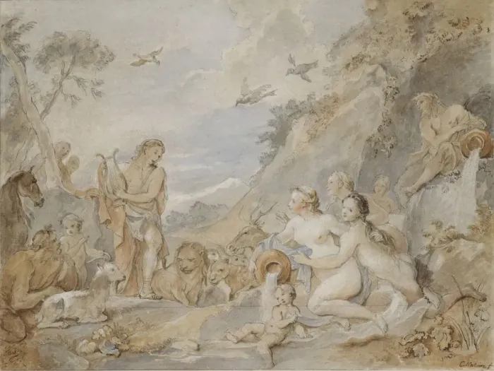 Framed Print : Orpheus Charming the Nymphs, Dryads, and Animals, 1757. Creator: Charles-Joseph Natoire Framed Print : Orpheus Charming the Nymphs, Dryads, and Animals, 1757. Creator: Charles-Joseph Natoire