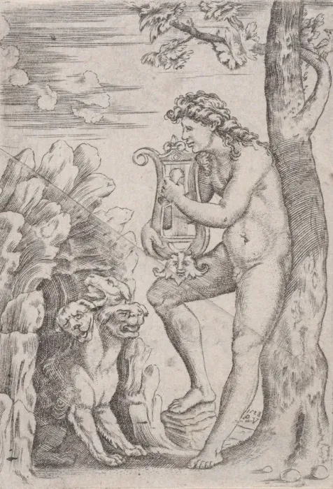 Framed Print : Orpheus, dated 1528. Creator: Agostino Veneziano Framed Print : Orpheus, dated 1528. Creator: Agostino Veneziano