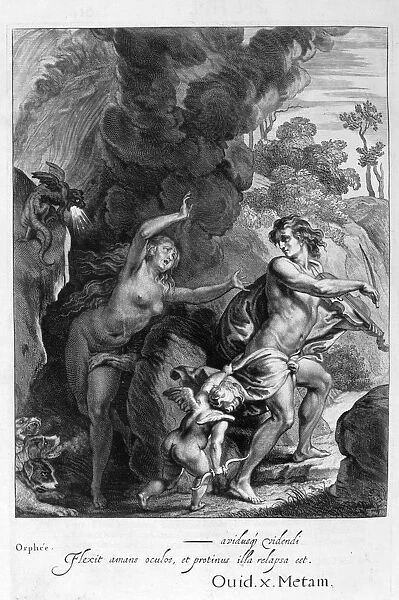 Orpheus, leading Eurydice out of Hell, looks back upon her and loses her forever, 1655. Artist: Michel de Marolles