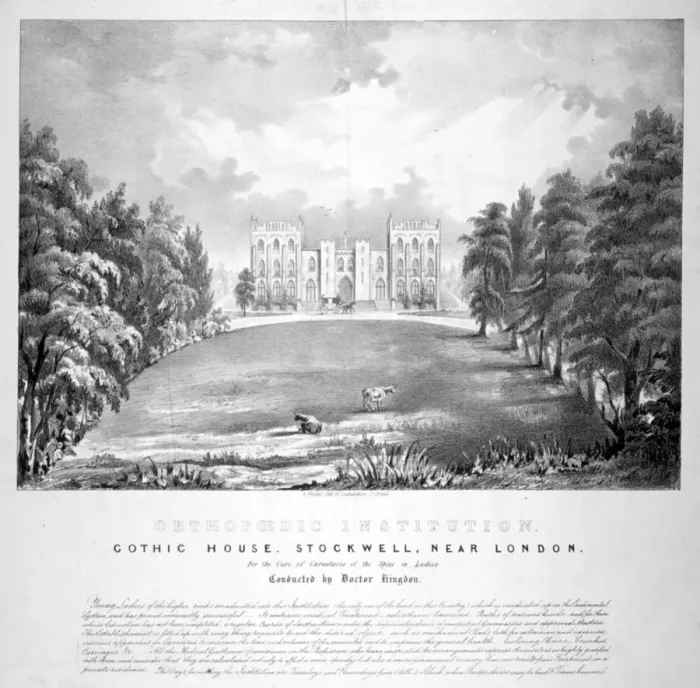 Framed Print : Orthopaedic Institution, Gothic House, Stockwell, Lambeth, London, c1840. Artist Framed Print : Orthopaedic Institution, Gothic House, Stockwell, Lambeth, London, c1840. Artist