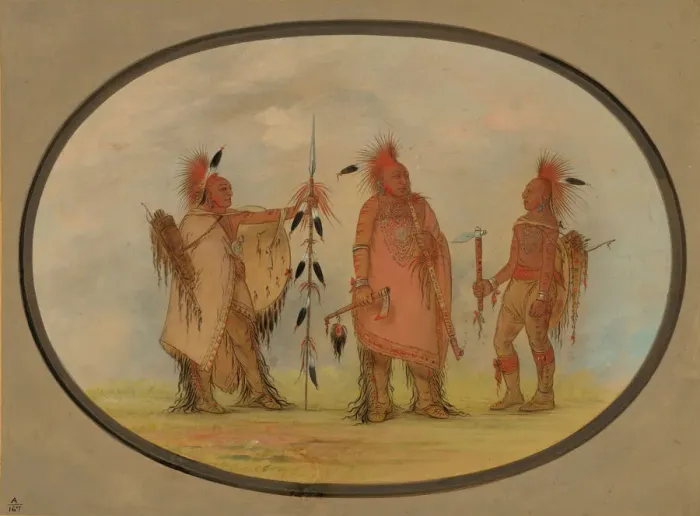 Framed Print : Osage Chief with Two Warriors, 1861 / 1869. Creator: George Catlin Framed Print : Osage Chief with Two Warriors, 1861 / 1869. Creator: George Catlin