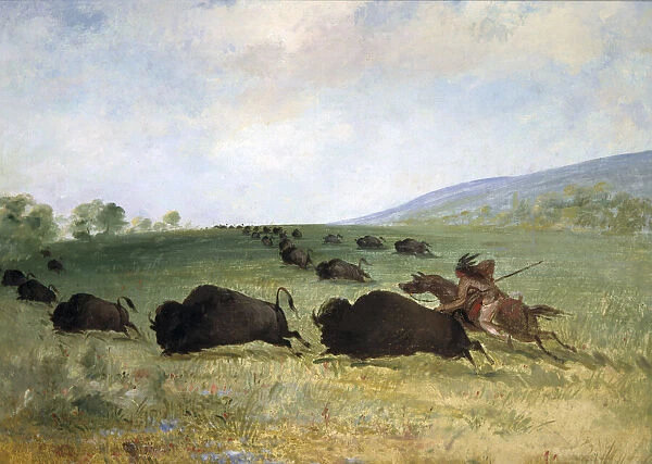An Osage Indian Lancing a Buffalo, 1846-1848. Creator: George Catlin