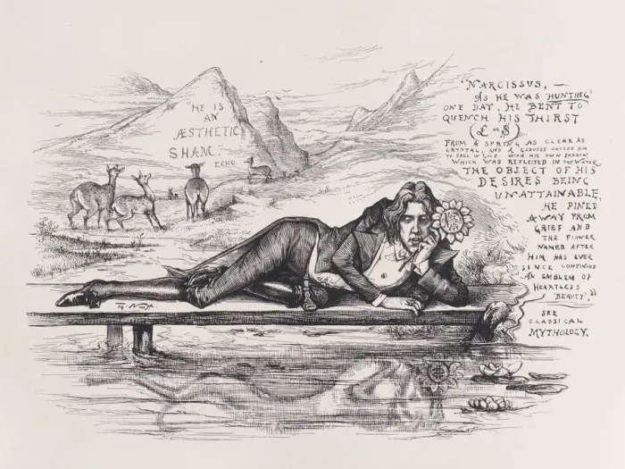 Framed Print : Oscar Wilde as Narcissus, ca. 1894. ca. 1894. Creator: Thomas Nast Framed Print : Oscar Wilde as Narcissus, ca. 1894. ca. 1894. Creator: Thomas Nast