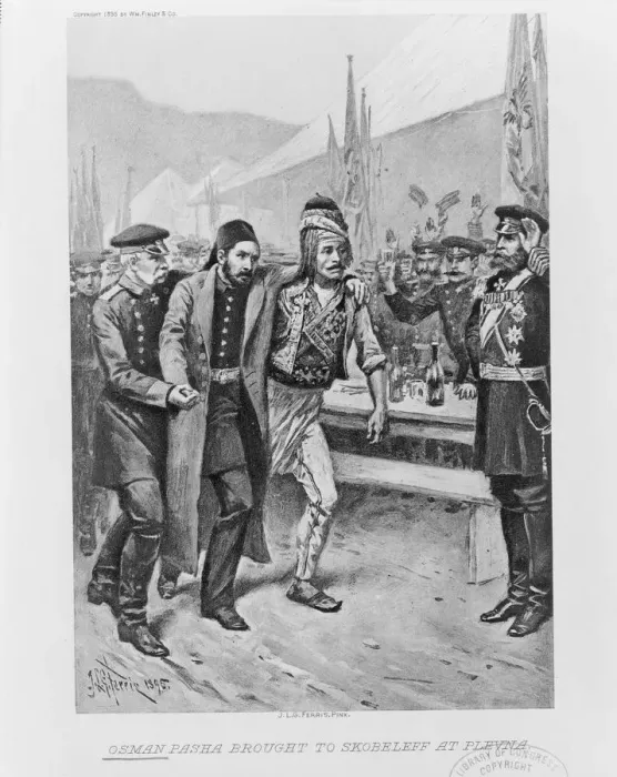 Framed Print : Osman Pasha brought to Skobelev at Plevna, c. 1895. Artist: Ferris, Jean Leon Gerome (1863-1930) Framed Print : Osman Pasha brought to Skobelev at Plevna, c. 1895. Artist: Ferris, Jean Leon Gerome (1863-1930)