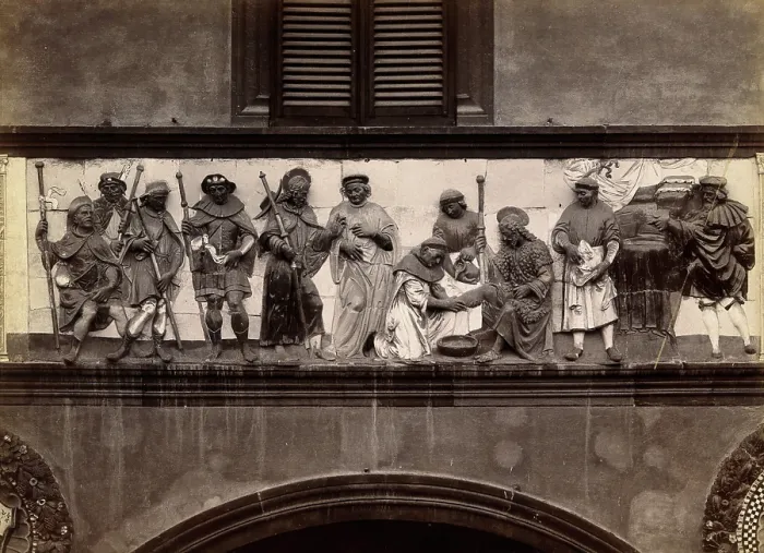 Framed Print : Ospedale del Ceppo, Pistoia: part of the sculpted relief of the works of mercy, c1860s. Creator: Fratelli Alinari Framed Print : Ospedale del Ceppo, Pistoia: part of the sculpted relief of the works of mercy, c1860s. Creator: Fratelli Alinari