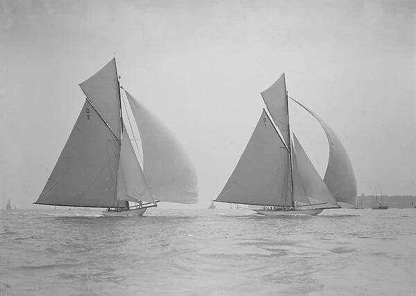 Ostara & Mariska running downwind under full sail, 1911