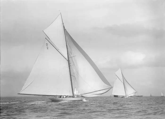 Framed Print : Ostara and Sophie Elizabeth racing downwind, 1911. Creator: Kirk & Sons of Cowes Framed Print : Ostara and Sophie Elizabeth racing downwind, 1911. Creator: Kirk & Sons of Cowes