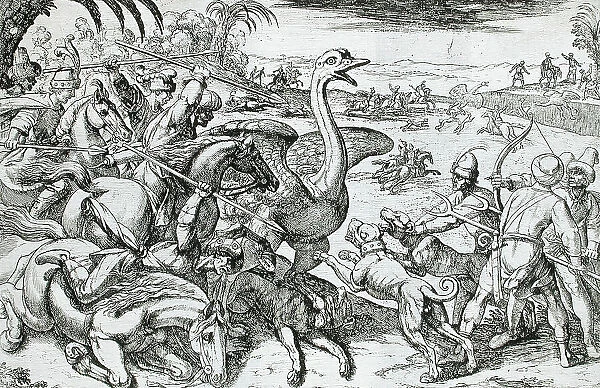 Ostrich Hunt, 16th century. Creator: Antonio Tempesta