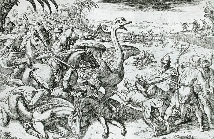 Framed Print : Ostrich Hunt, 16th century. Creator: Antonio Tempesta Framed Print : Ostrich Hunt, 16th century. Creator: Antonio Tempesta