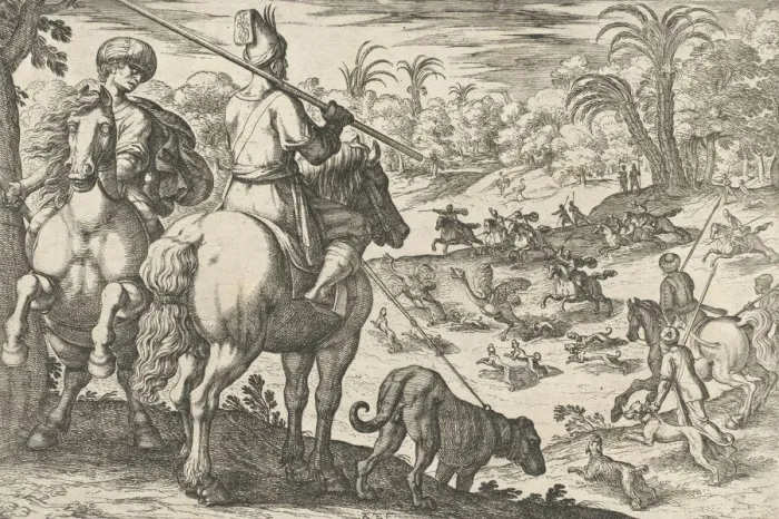 Framed Print : Ostrich Hunt, from Hunting Scenes VI, 1609. Creator: Antonio Tempesta Framed Print : Ostrich Hunt, from Hunting Scenes VI, 1609. Creator: Antonio Tempesta