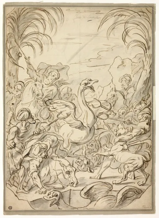Framed Print : Ostrich Hunt, n. d. Creators: Charles Parrocel, Carle van Loo, Joseph Francois Parrocel Framed Print : Ostrich Hunt, n. d. Creators: Charles Parrocel, Carle van Loo, Joseph Francois Parrocel