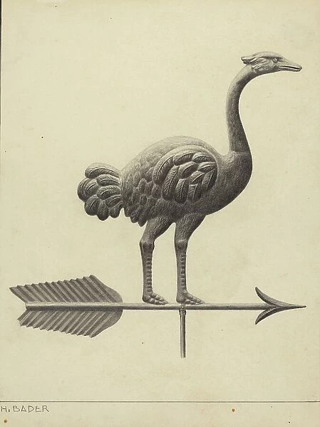Ostrich Weather Vane, c. 1937. Creator: Herman Bader
