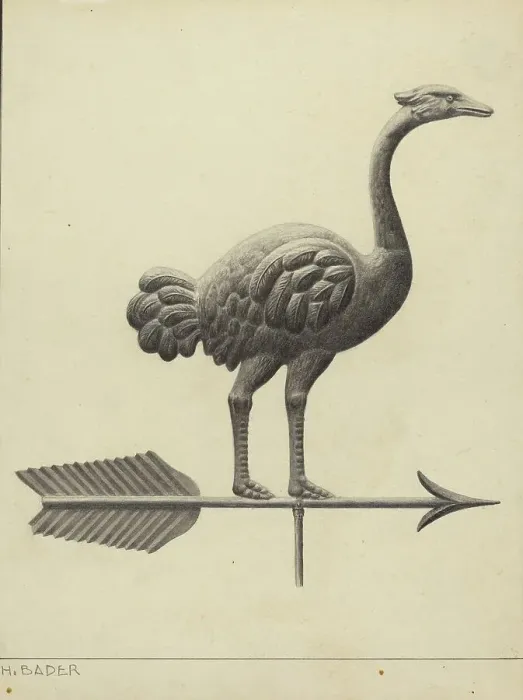 Framed Print : Ostrich Weather Vane, c. 1937. Creator: Herman Bader Framed Print : Ostrich Weather Vane, c. 1937. Creator: Herman Bader