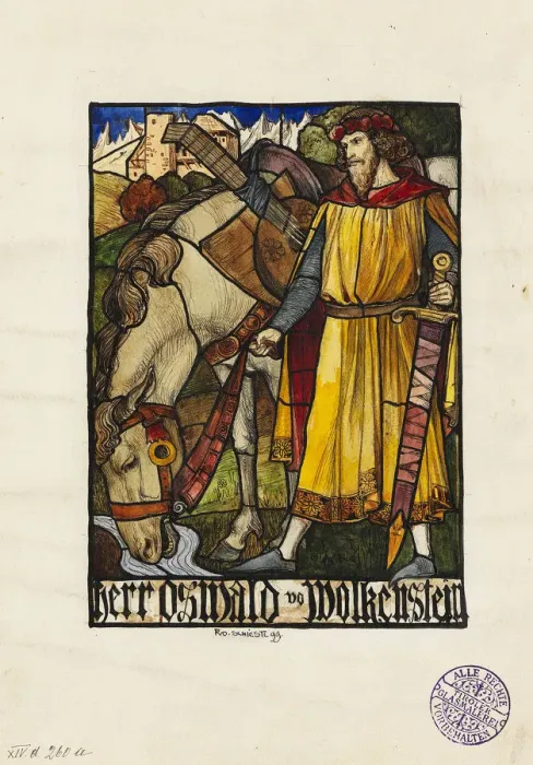 Framed Print : Oswald von Wolkenstein (Design for stained glass), 1899. Creator: Schiestl, Rudolf (1878-1931) Framed Print : Oswald von Wolkenstein (Design for stained glass), 1899. Creator: Schiestl, Rudolf (1878-1931)