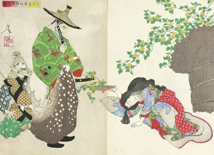 Framed Print : Ota Dokan Decides to Study Poetry, 1887. Creator: Tsukioka Yoshitoshi Framed Print : Ota Dokan Decides to Study Poetry, 1887. Creator: Tsukioka Yoshitoshi