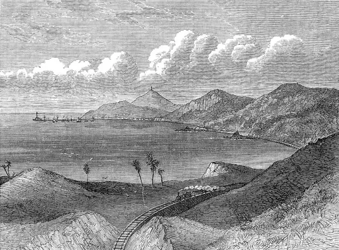 Framed Print : The Otago Great Northern Railway, New Zealand: Port Moeraki, 1872. Creator: Unknown Framed Print : The Otago Great Northern Railway, New Zealand: Port Moeraki, 1872. Creator: Unknown
