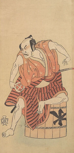 The Third Otani Hiroemon as an Otokodate Seated Upon an Inverted Tub, 1768 or 1769. Creators: Shunsho, Otani Hiroemon