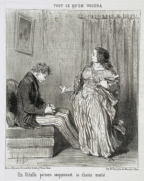 Un Othello parisien soupçonnant sa chaste moitié, 1852. Creator: Honore Daumier