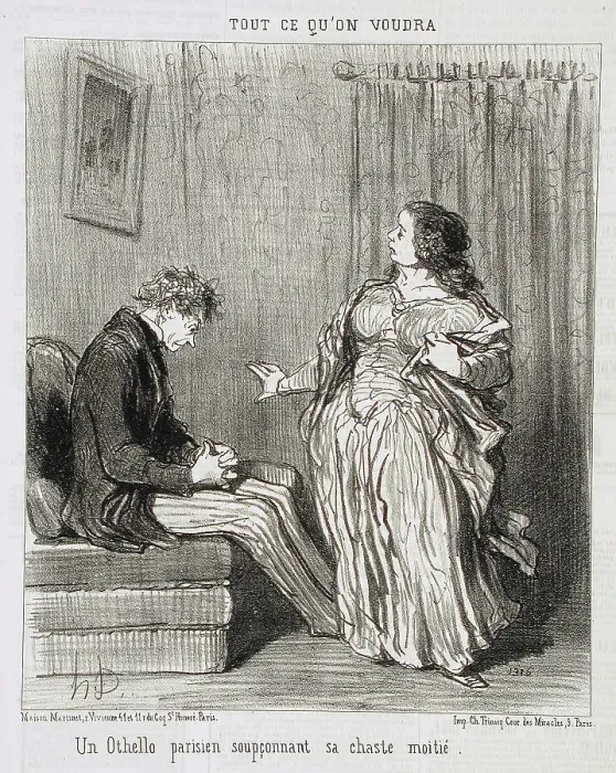 Framed Print : Un Othello parisien soupçonnant sa chaste moitié, 1852. Creator: Honore Daumier Framed Print : Un Othello parisien soupçonnant sa chaste moitié, 1852. Creator: Honore Daumier