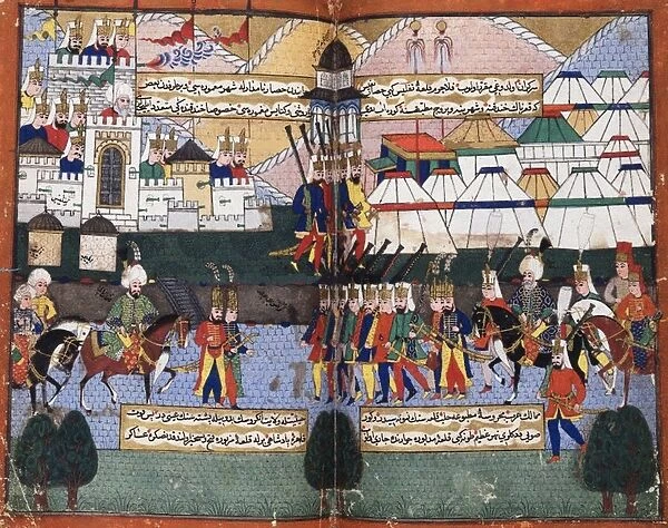 Ottoman army of Lala Mustafa Pasha parading before the walls of Tiflis, 1578. From the Nusretname by