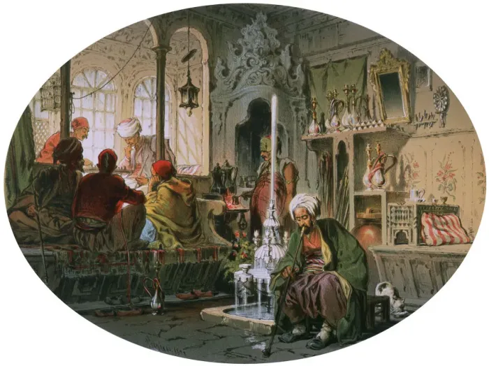 Framed Print : Ottoman Coffee House, 1858. Artist: Amadeo Preziosi Framed Print : Ottoman Coffee House, 1858. Artist: Amadeo Preziosi