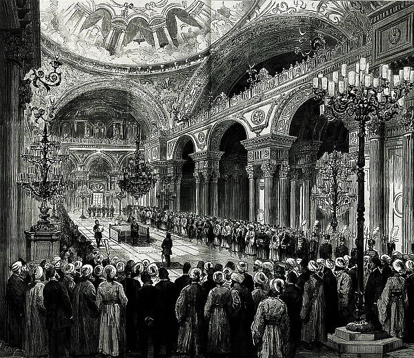 The Ottoman constitution enacted by Sultan Abdulhamid II in Dolmabahçe Palace in Dec 1876. Creator: Anonymous