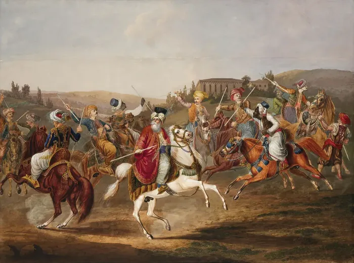Framed Print : Ottoman Horsemen at the Game of Jereed, 1835. Creator: Hoelzel; Tomas (1788-1840) Framed Print : Ottoman Horsemen at the Game of Jereed, 1835. Creator: Hoelzel; Tomas (1788-1840)