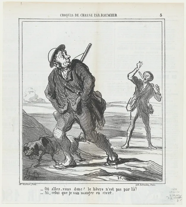 Framed Print : Ou allez-vous donc? le lievre n'est pas par la!, 1864. Creator: Honore Daumier. - Ou allez-vous donc? le lievre n'est pas par la!, 1864 Framed Print : Ou allez-vous donc? le lievre n'est pas par la!, 1864. Creator: Honore Daumier. - Ou allez-vous donc? le lievre n'est pas par la!, 1864