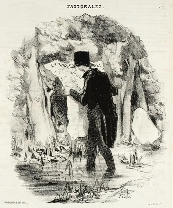 Framed Print : Où peut conduire la lecture du Constitutionnel!, 1845. Creator: Honore Daumier Framed Print : Où peut conduire la lecture du Constitutionnel!, 1845. Creator: Honore Daumier