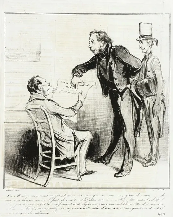Framed Print : Oui, Monsieur, moyennant un petit abonnement, 1838. Creator: Honore Daumier Framed Print : Oui, Monsieur, moyennant un petit abonnement, 1838. Creator: Honore Daumier