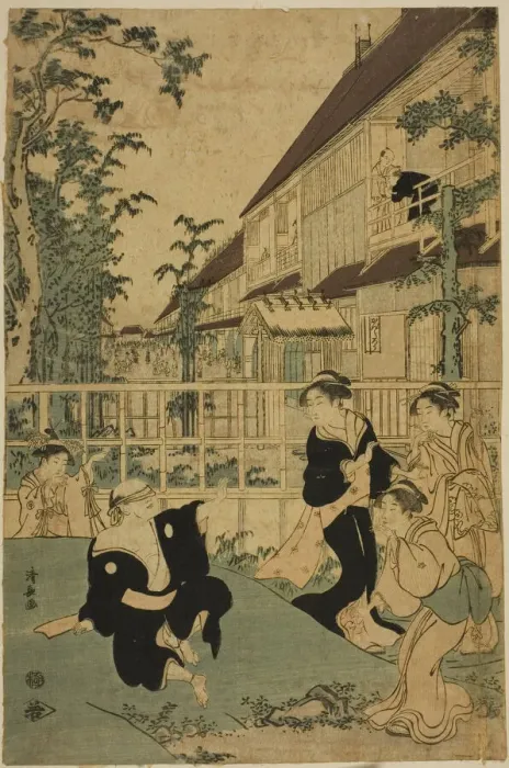 Framed Print : Outdoor Amusements at the Kankanro Teahouse in Yoshiwara, c. 1794 Framed Print : Outdoor Amusements at the Kankanro Teahouse in Yoshiwara, c. 1794