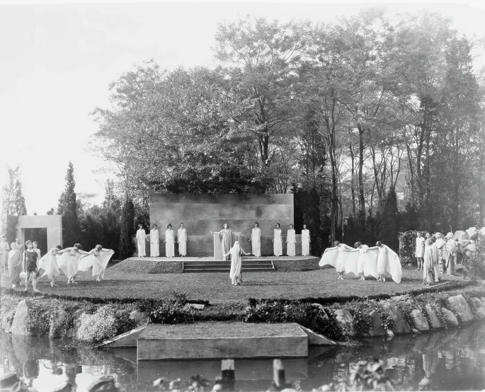 Framed Print : Outdoor dance performance with dancers in classical drapery, possibly in Long Island, c1900 - 1915. Creator: Frances Benjamin Johnston Framed Print : Outdoor dance performance with dancers in classical drapery, possibly in Long Island, c1900 - 1915. Creator: Frances Benjamin Johnston